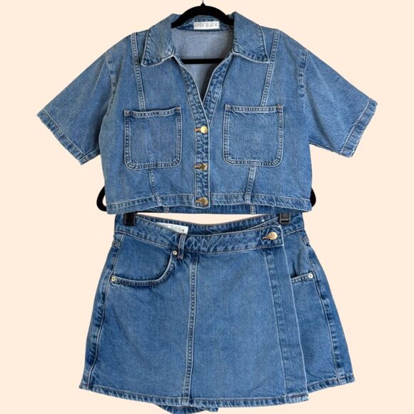 Zara Denim Cropped Skort Set - Picture 1 of 8
